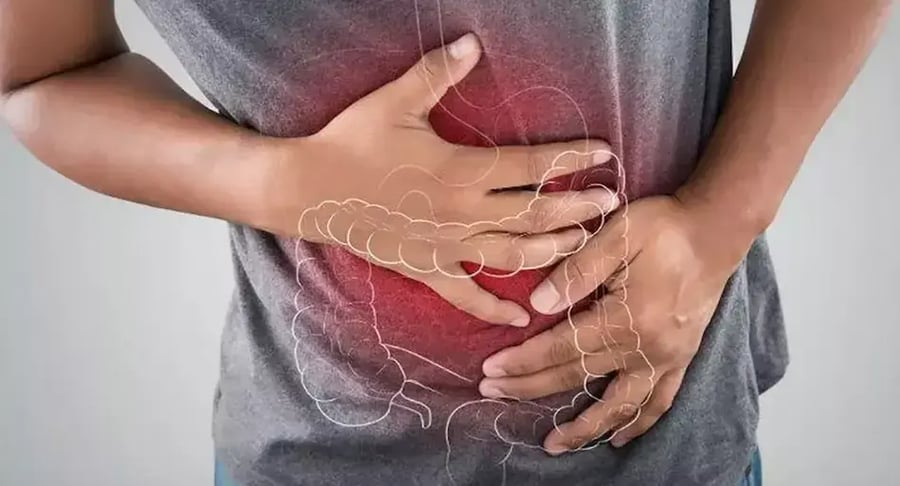 Person with severe abdominal pain in the bowel area